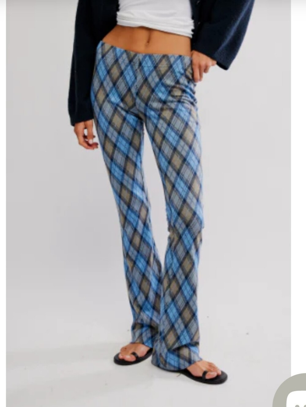 Free People Chloe Plaid Flare Leg Knit Pants Trouser Trousers Size Med